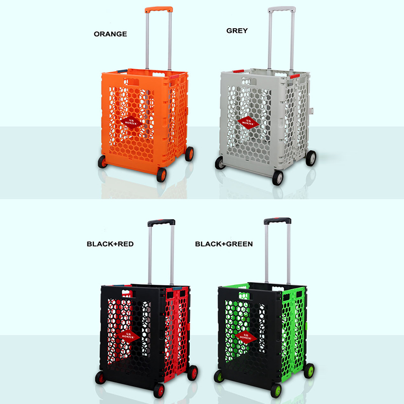 Plastic 4 Wheels mesh Shopping Cart pack & roll cart folding shopping cart Foldable Rolling Pull Cart plastic trolley Collapsible Rolling Crate foldable box trolley  Manufacturers