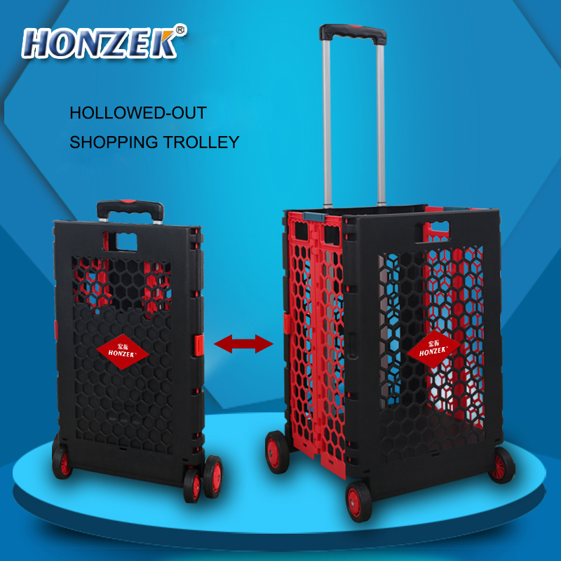 Plastic 4 Wheels mesh Shopping Cart pack & roll cart folding shopping cart Foldable Rolling Pull Cart plastic trolley Collapsible Rolling Crate foldable box trolley  Manufacturers