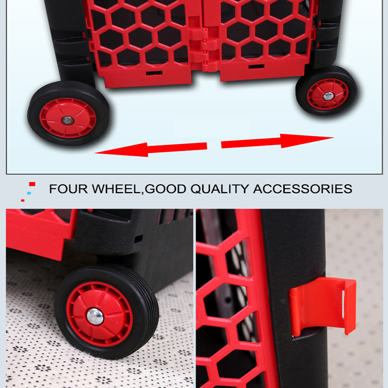 Plastic 4 Wheels mesh Shopping Cart pack & roll cart folding shopping cart Foldable Rolling Pull Cart plastic trolley Collapsible Rolling Crate foldable box trolley  Manufacturers